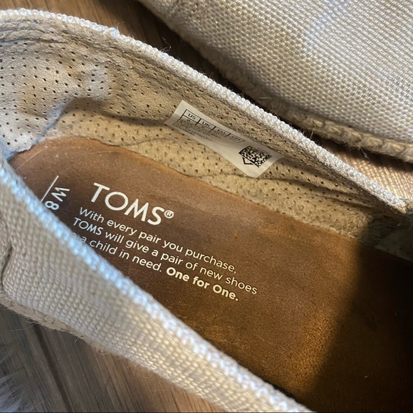 Toms Alpagrata Open Toe Espadrilles Flat Canvas White Sz 8 Twine Sole - Picture 6 of 9